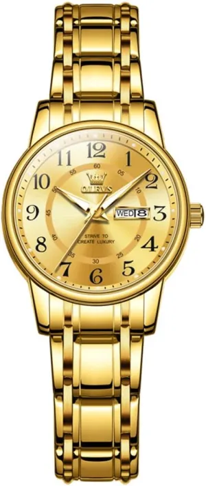 OLEVS Watches for Women, Womens Silver Dress Waterproof Two Tone Analog Stainless Steel Luxury Fashion Arabic Numerals Dainty Watch, Ladies Watches for Small Wrists with Date Gold Black Number Dial