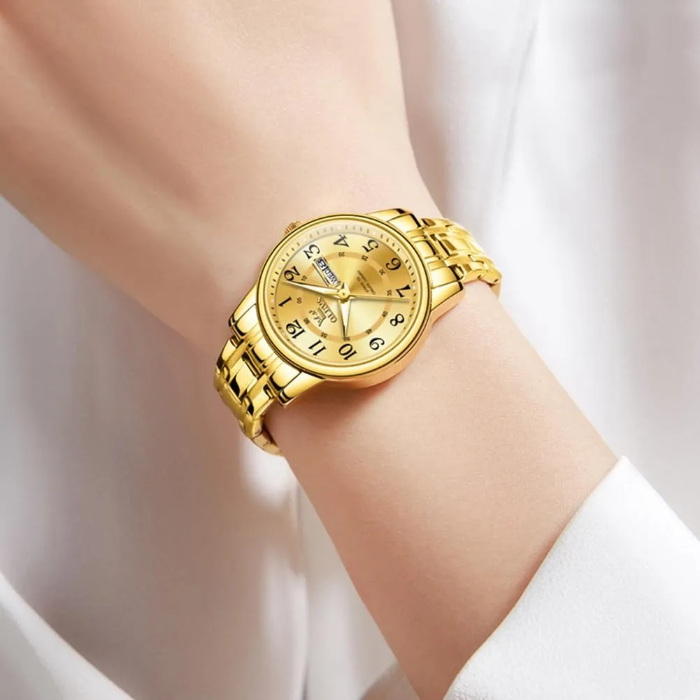 OLEVS Watches for Women, Womens Silver Dress Waterproof Two Tone Analog Stainless Steel Luxury Fashion Arabic Numerals Dainty Watch, Ladies Watches for Small Wrists with Date Gold Black Number Dial
