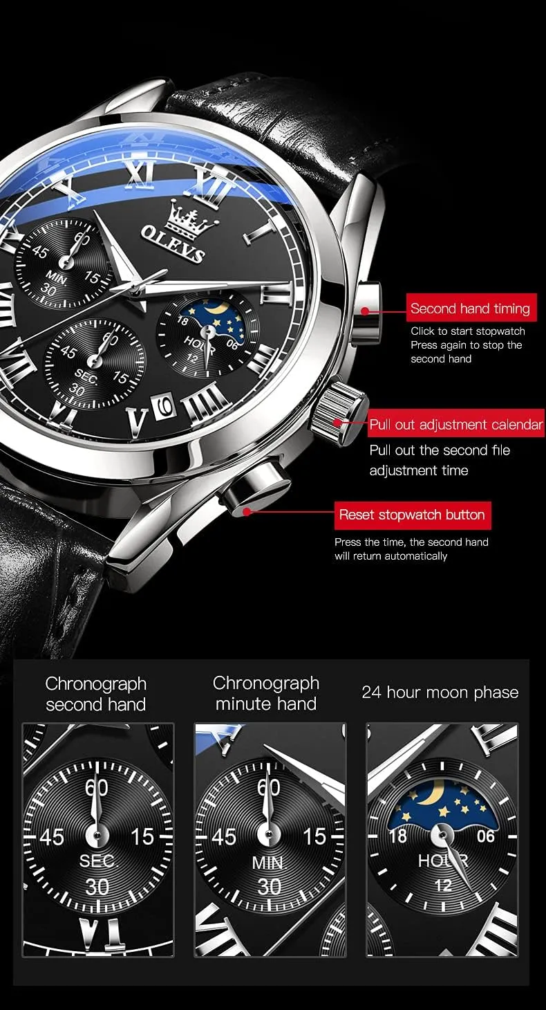 OLEVS Watches Waterproof Leather Watch Quartz Watches with Day Date,Gifts