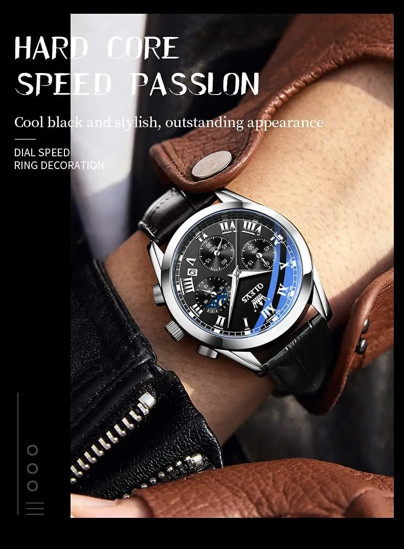 OLEVS Watches Waterproof Leather Watch Quartz Watches with Day Date,Gifts