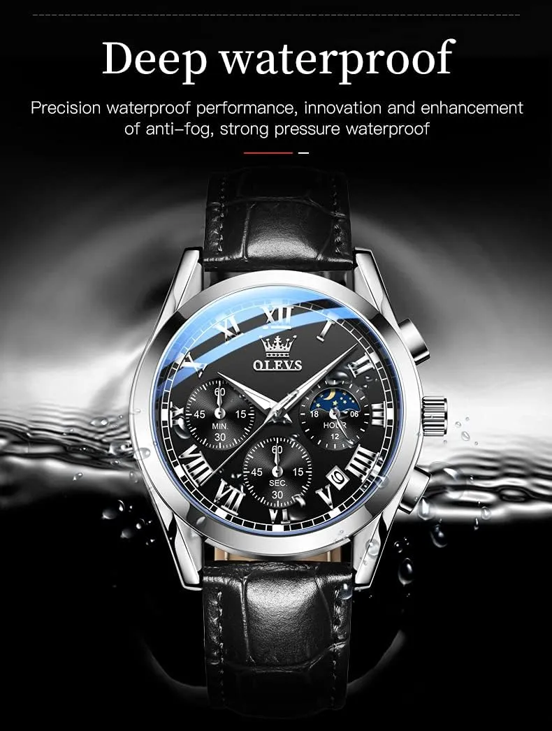 OLEVS Watches Waterproof Leather Watch Quartz Watches with Day Date,Gifts