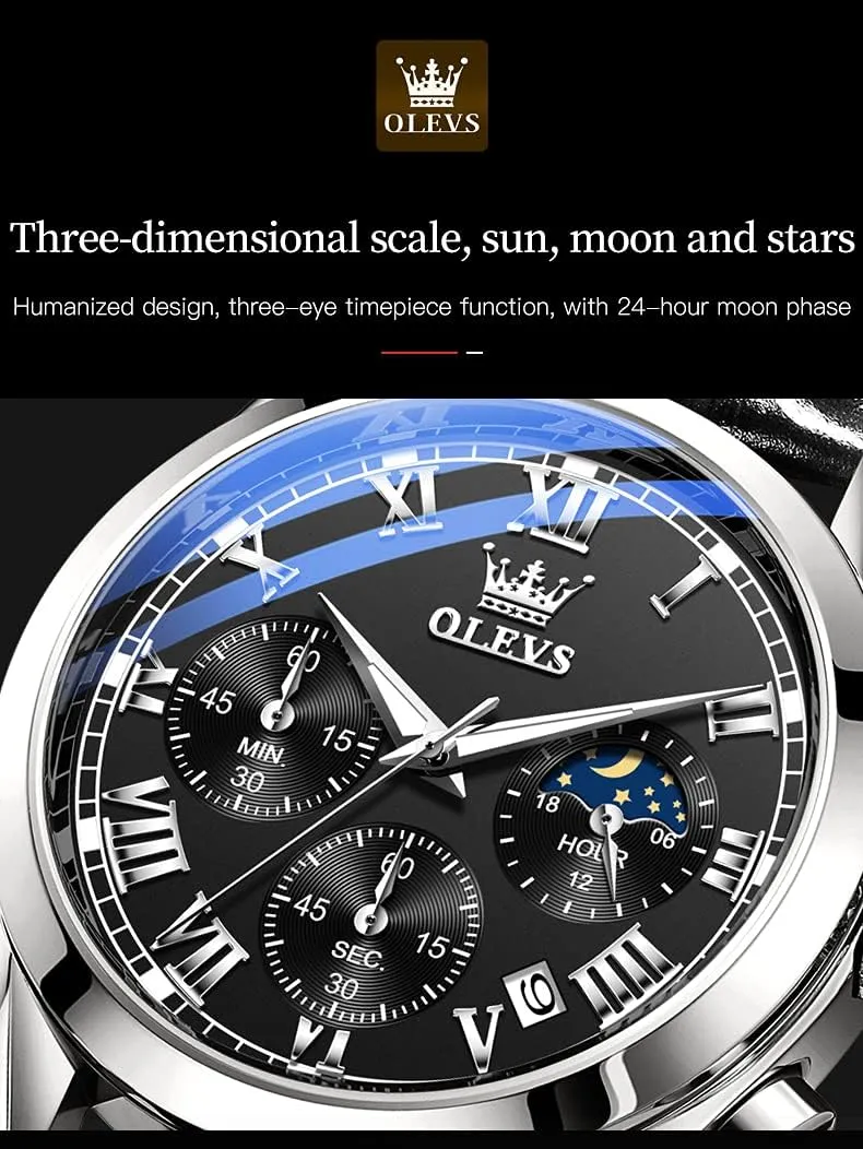 OLEVS Watches Waterproof Leather Watch Quartz Watches with Day Date,Gifts