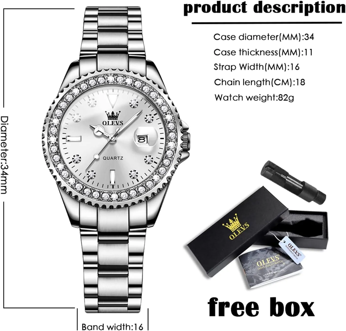 OLEVS Watches Women with Date Silver Stainless Steel Luxury Ladies Watches with Small Writs Diamond Watches for Women Waterproof Elegant Dress Quartz Analog Women's Wrist Watches Reloj de Mujer