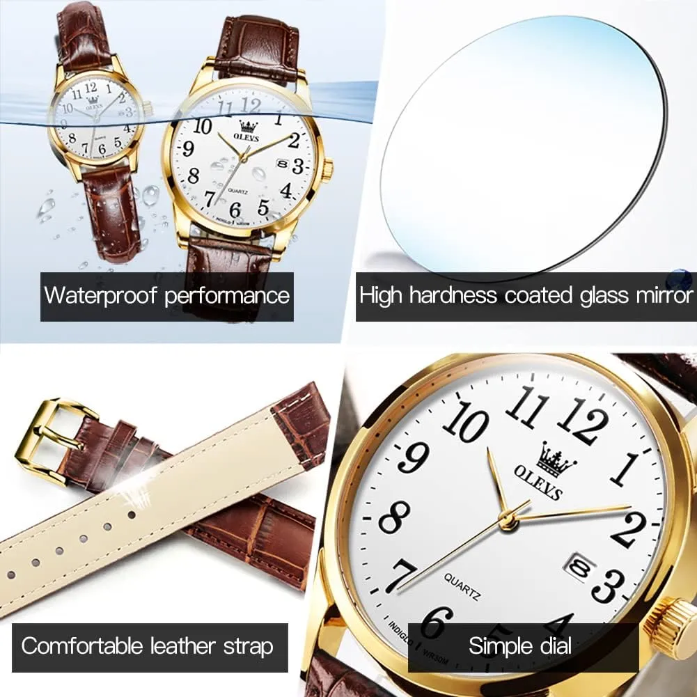 OLEVS Womens Leather Watch, Brown Womens Watches Leather Band Waterproof Analog Dainty Womens Ladies Watch for Small Wrists, Easy Read Luxury Dress Watches for Women Arabic Numbers White/Blue/Black