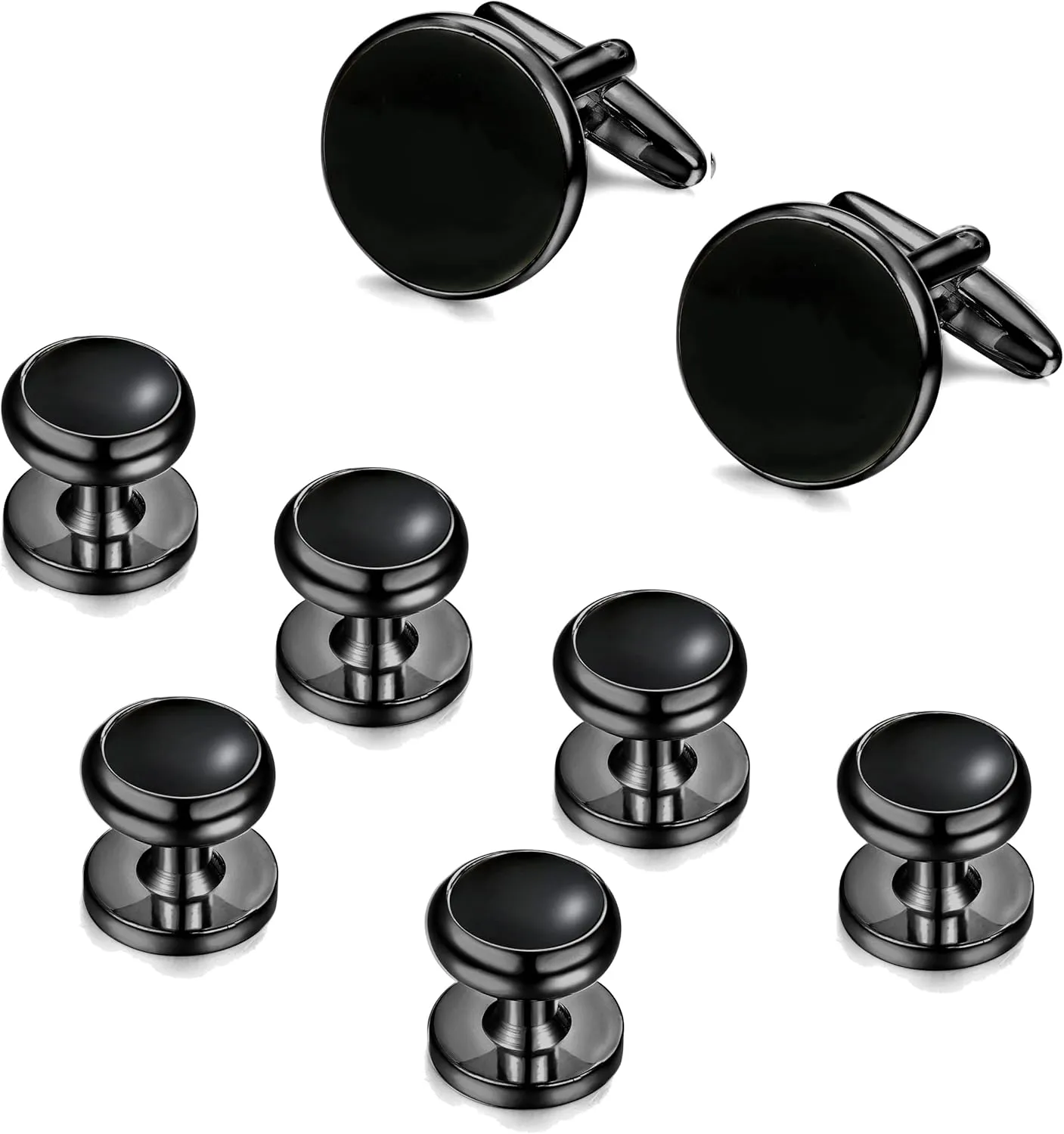 ORAZIO Cuff Links Mens Stainless Steel Cuff Links and Studs Set Gold Black Cufflinks for Men Tuxedo Studs Buttons for Formal Kit Business or Wedding Shirts