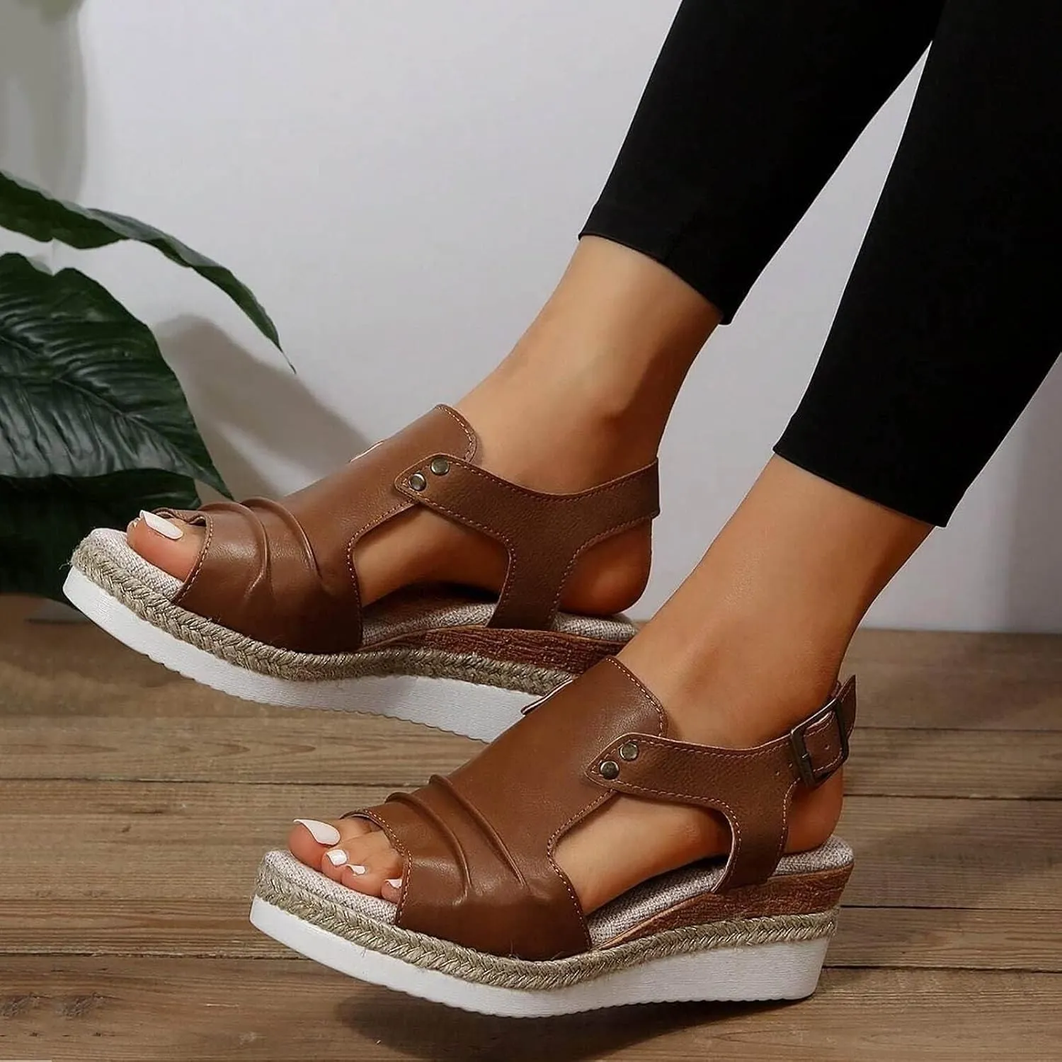 Orthopedic Platform Wedge Sandals for Women Summer Dressy 2025 Flat Open Toe Ankle Strap Espadrilles Sandals Casual Strappy Platform Slip on Sandal Beach Boho Comfortable Outdoor Shoes