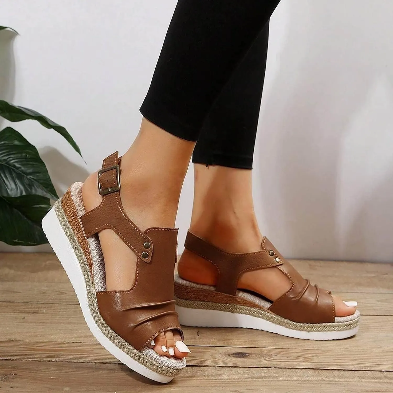 Orthopedic Platform Wedge Sandals for Women Summer Dressy 2025 Flat Open Toe Ankle Strap Espadrilles Sandals Casual Strappy Platform Slip on Sandal Beach Boho Comfortable Outdoor Shoes