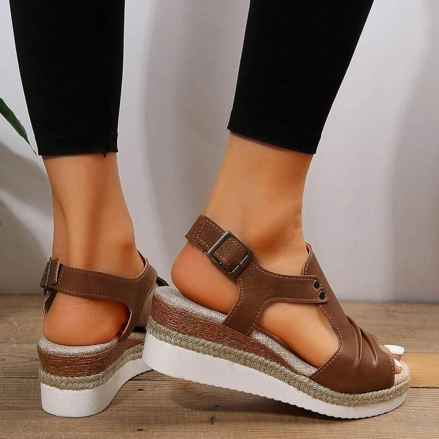 Orthopedic Platform Wedge Sandals for Women Summer Dressy 2025 Flat Open Toe Ankle Strap Espadrilles Sandals Casual Strappy Platform Slip on Sandal Beach Boho Comfortable Outdoor Shoes