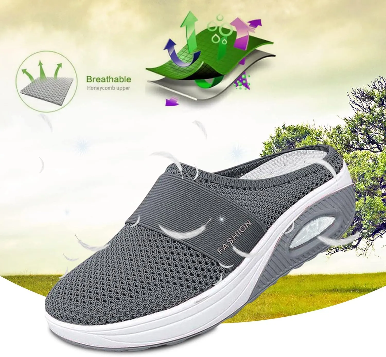 Orthopedic Sandals for Women Arch Support Breathable Sandals Slip on Air-Cushion Walking Shoes Wedge Sandal