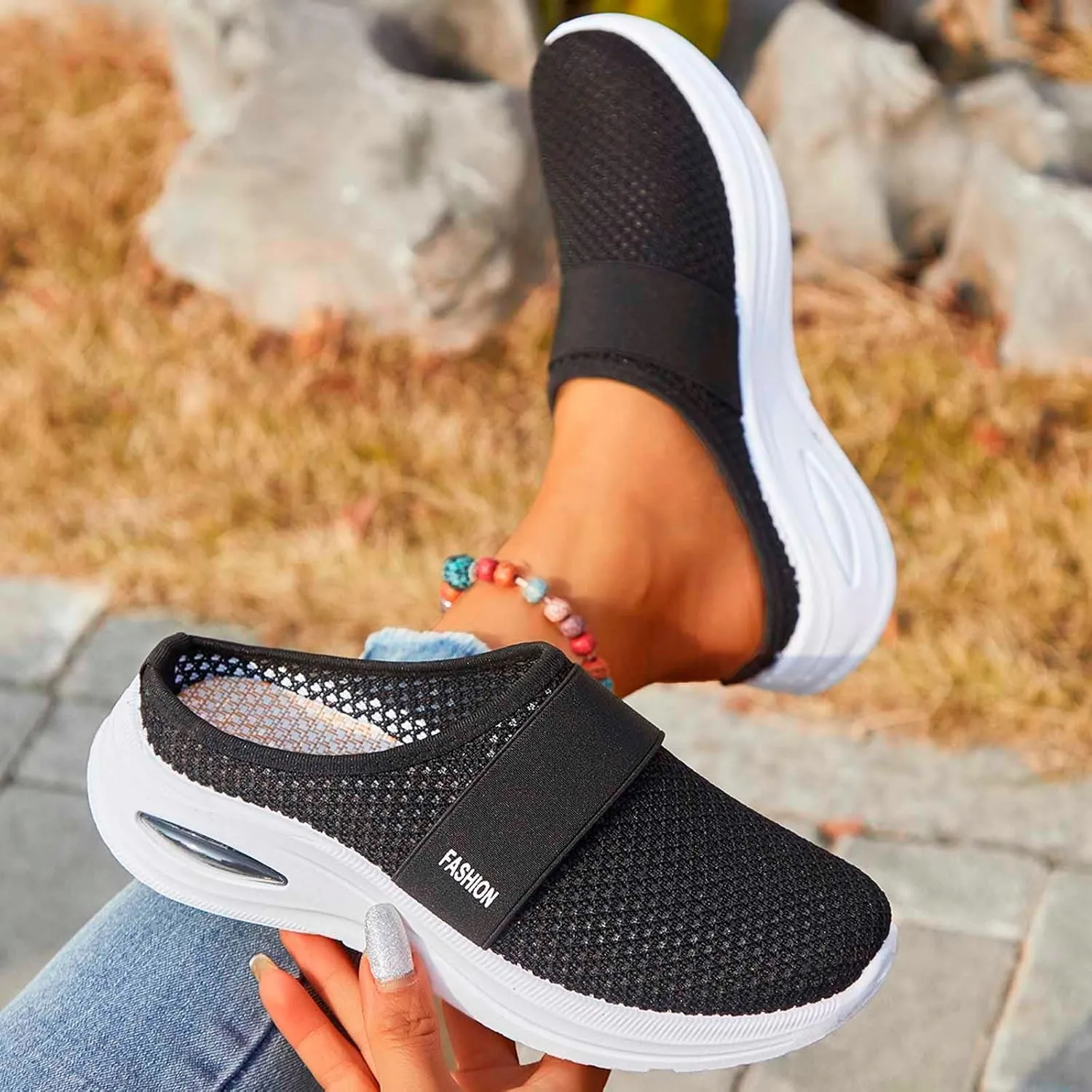 Orthopedic Sandals for Women Arch Support Sandals Mesh Air Cushion Sandal Breathable Closed Toe Slippers