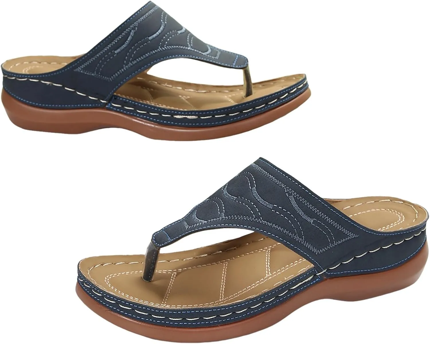 Orthopedic Sandals for Women Arch Support Thong Flip-Flops Ladies Lightweight Slides Slippers for Plantar Fasciitis Open Toe Slip on Sandals Comfortable Walking Sandals Casual Beach Wedges