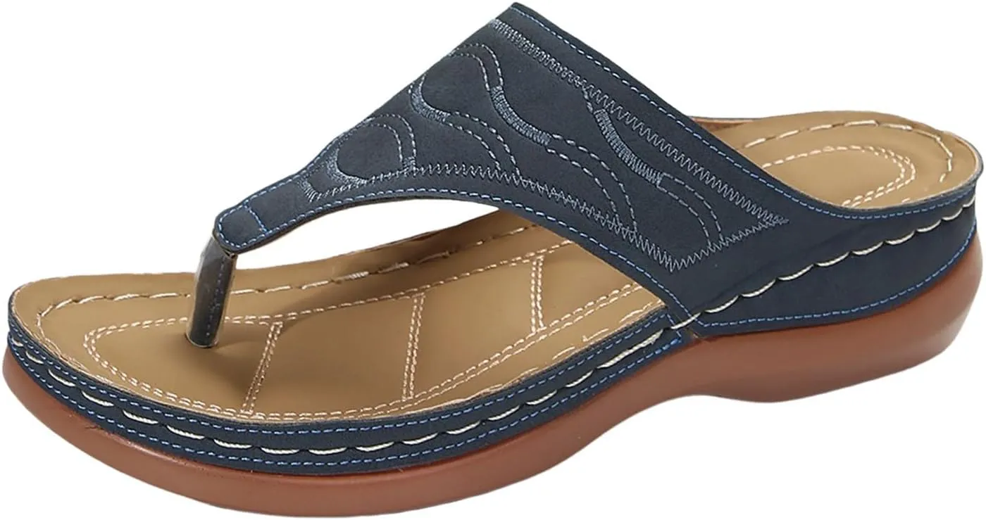 Orthopedic Sandals for Women Arch Support Thong Flip-Flops Ladies Lightweight Slides Slippers for Plantar Fasciitis Open Toe Slip on Sandals Comfortable Walking Sandals Casual Beach Wedges
