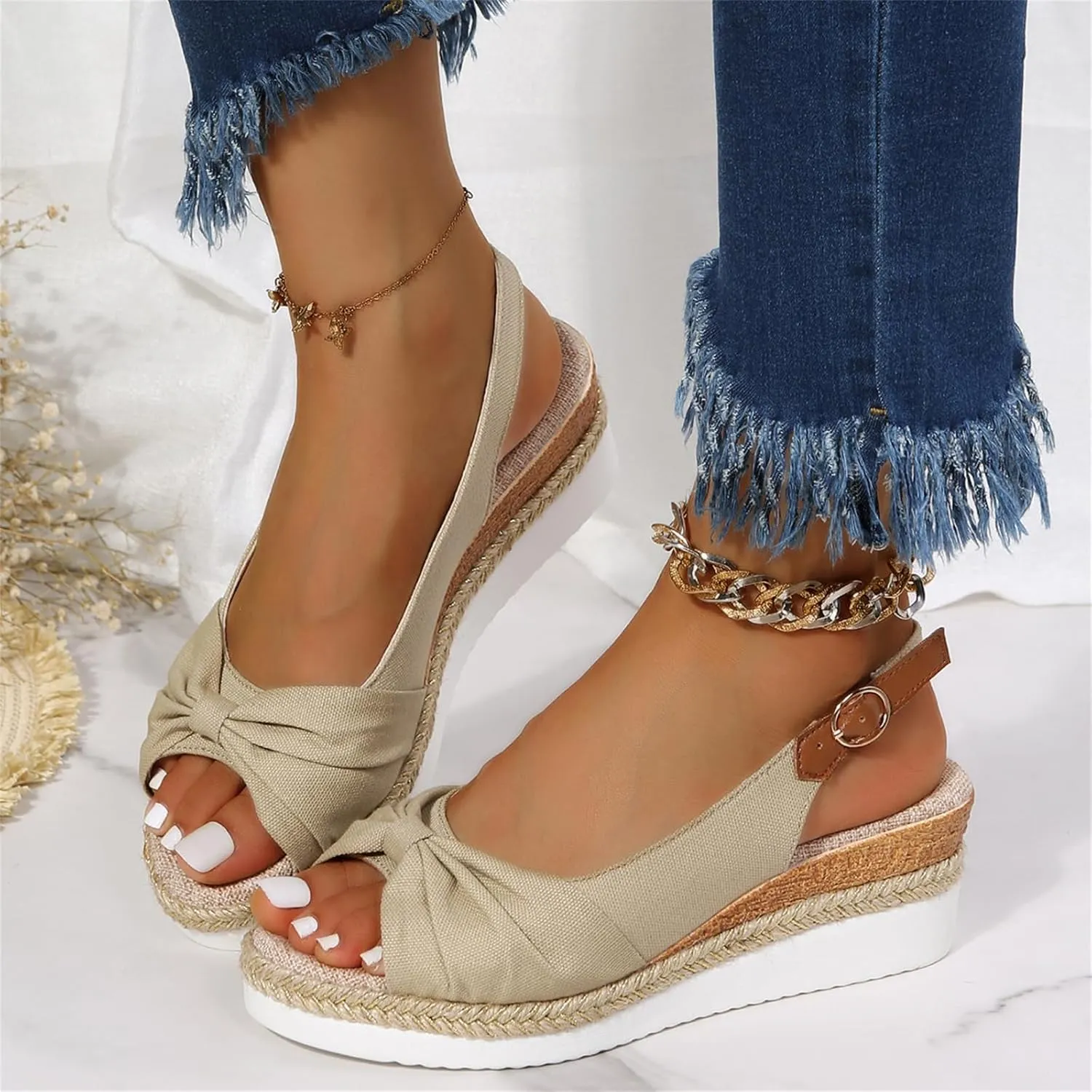 Orthopedic Sandals for Women Arch Support Wedge Sandals, Summer Dressy Open Toe Ankle Strap Platform Sandal Beach Casual Slip on Dress Shoes Comfortable Walking Slippers