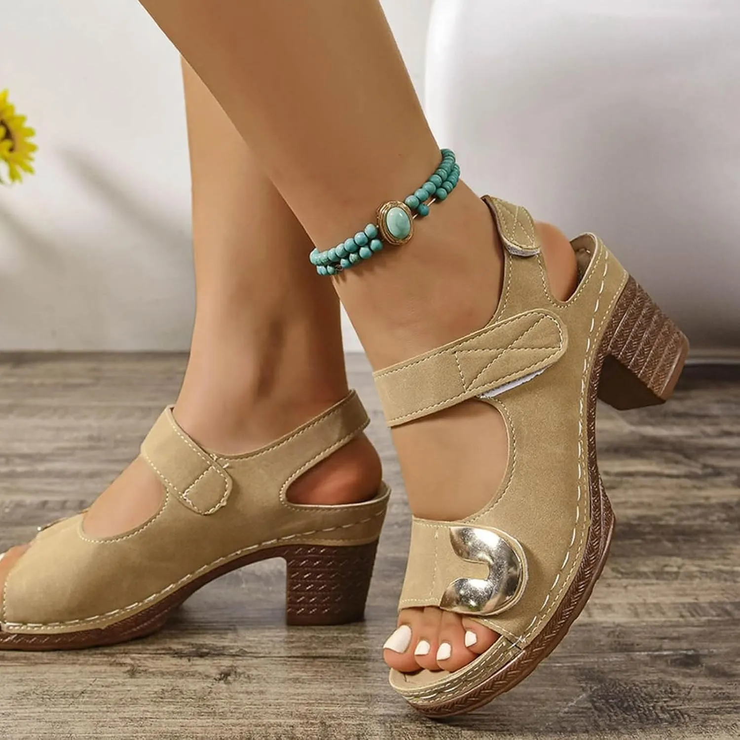 Orthopedic Sandals for Women Chunky Heels Sandals Summer Comfortable Open Toe Slip-On Wedge Heel Dressy Ankle Strap Slingback Walking Shoes