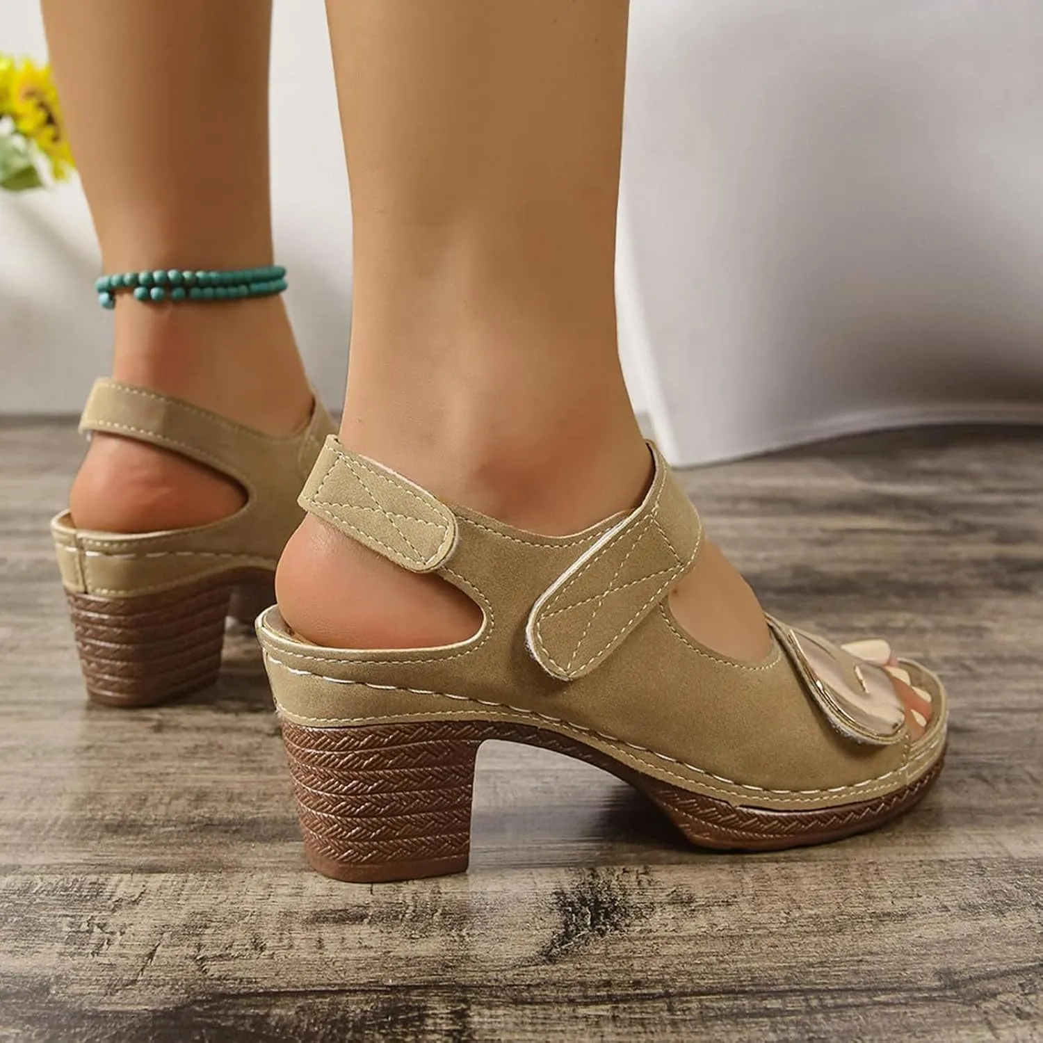 Orthopedic Sandals for Women Chunky Heels Sandals Summer Comfortable Open Toe Slip-On Wedge Heel Dressy Ankle Strap Slingback Walking Shoes