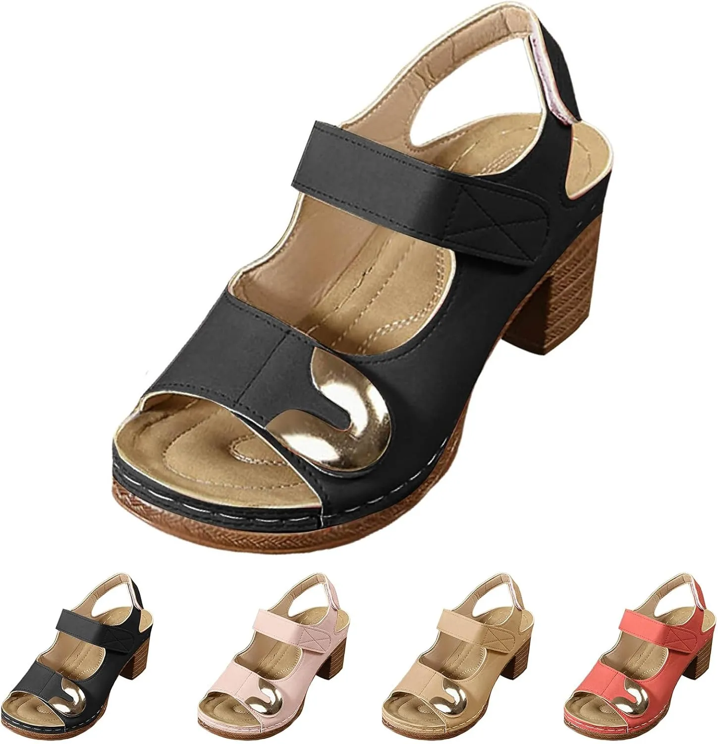 Orthopedic Sandals for Women Chunky Heels Sandals Summer Comfortable Open Toe Slip-On Wedge Heel Dressy Ankle Strap Slingback Walking Shoes