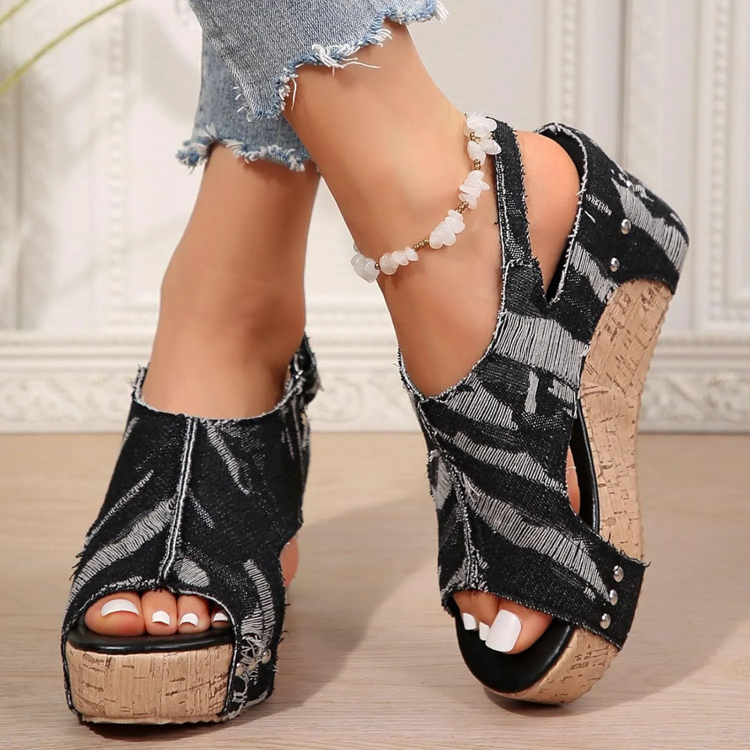 Orthopedic Sandals for Women, Mid Heel Espadrilles Wedges Platform Sandals Comfortable Open Toe Sandals with Adjustable Ankle Strap and Soft Footbed Women Dress Sexy Summer Comfort Party Shoes