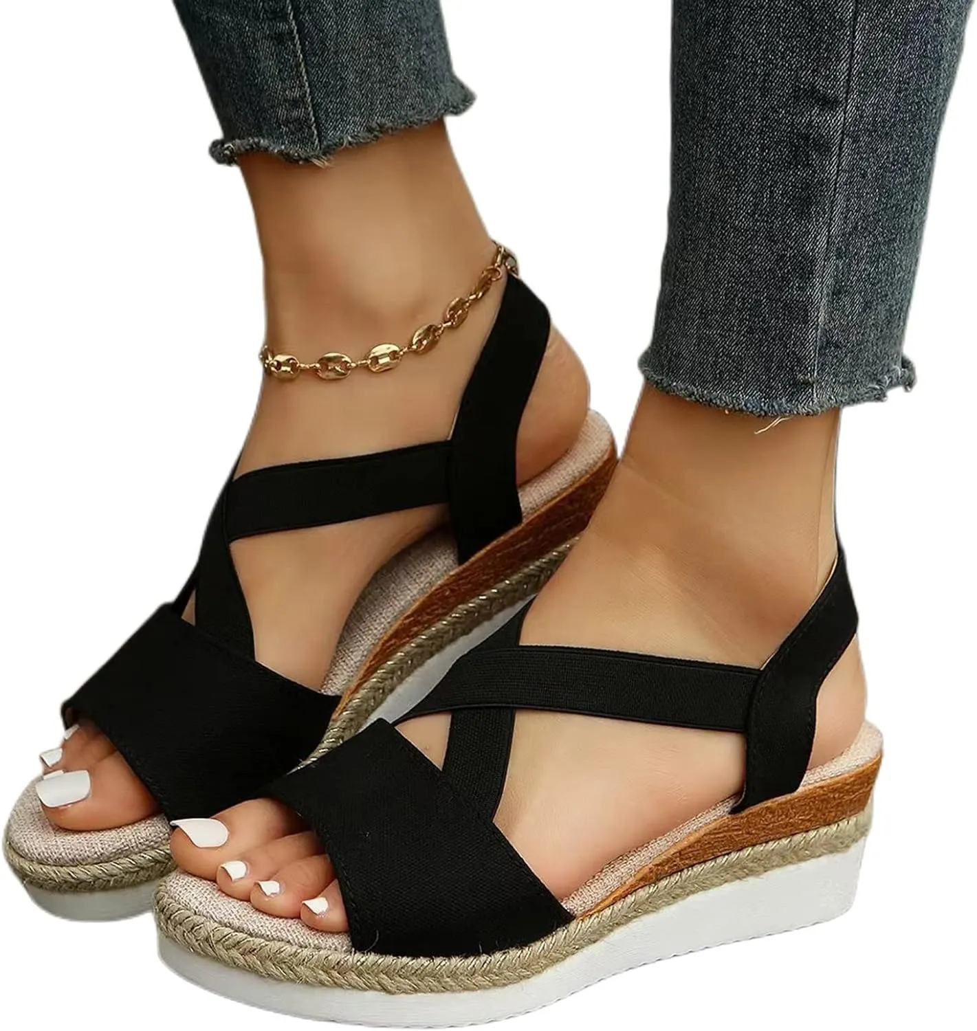 Orthopedic Sandals for Women - Summer Dressy 2025 Flat Open Toe Casual Strappy Shoes Ankle Strap Espadrilles Sandal Fashion Trendy Slip on Sandals Beach Dress Comfortable Sandal