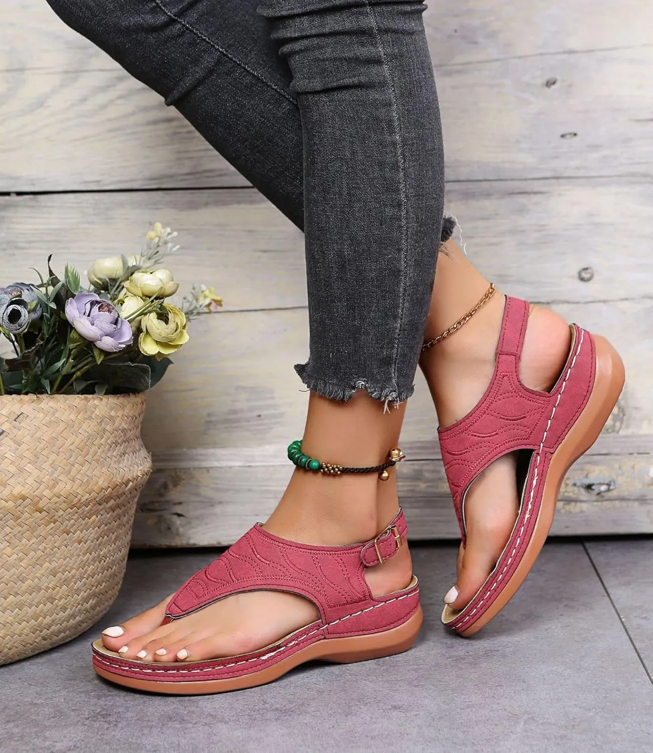 Orthopedic Sandals with Arch Support Flip Flops for Women Ankle Strap Wedge Sandals, Summer Comfortable Platform Walking Sandal Casual Clip Toe Slip on Flip Flops