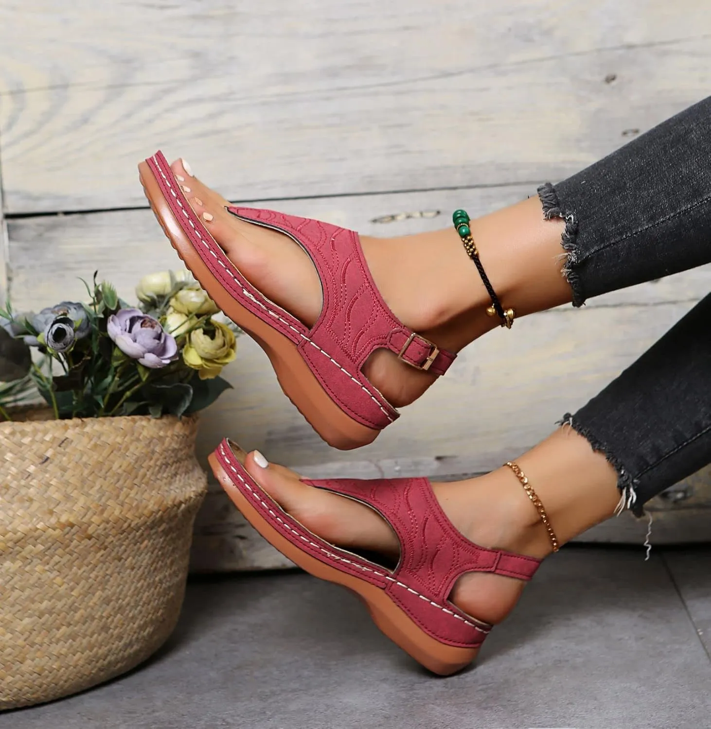 Orthopedic Sandals with Arch Support Flip Flops for Women Ankle Strap Wedge Sandals, Summer Comfortable Platform Walking Sandal Casual Clip Toe Slip on Flip Flops