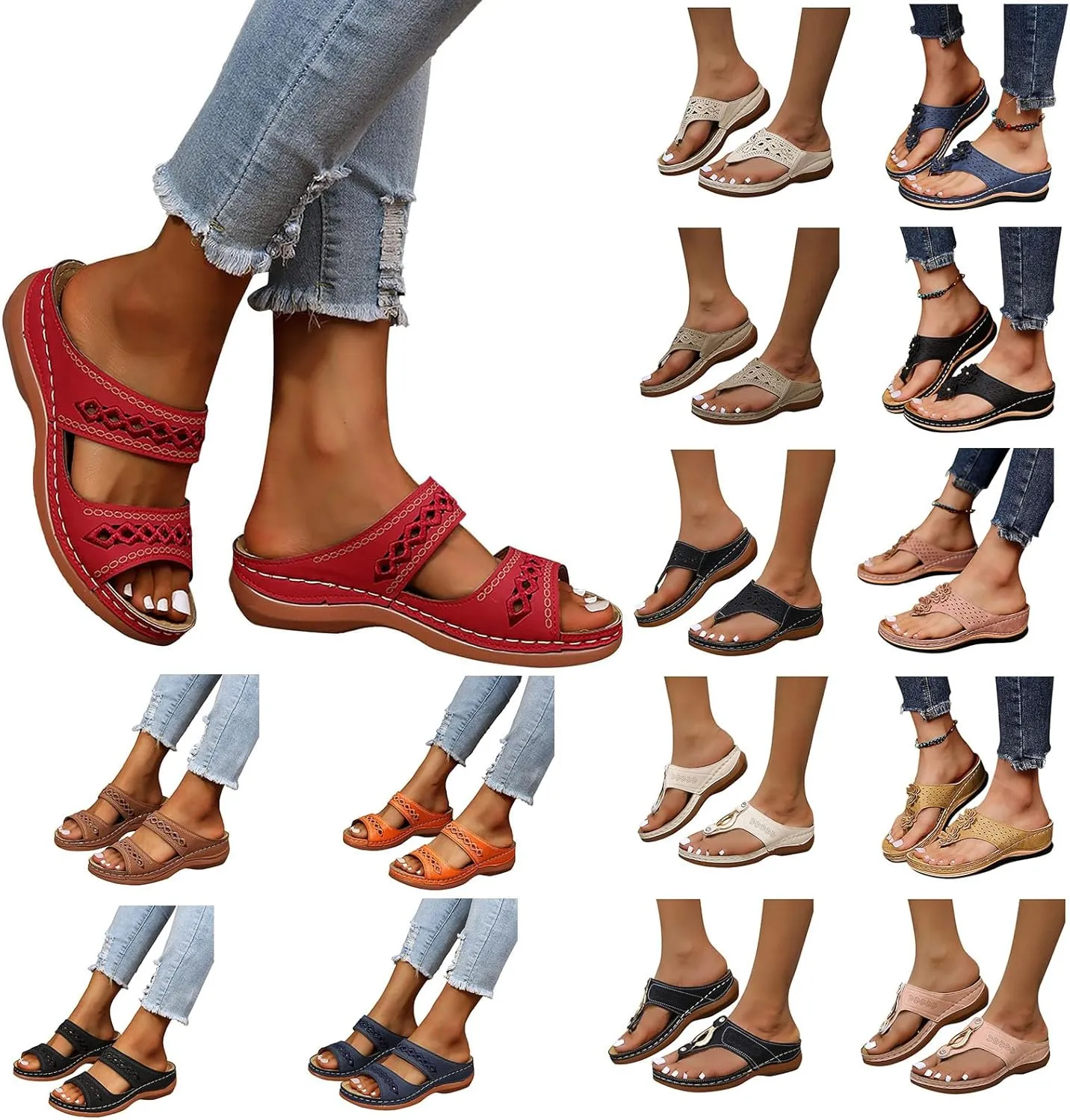 Orthopedic Sandals with Arch Support Flip Flops for Women Ankle Strap Wedge Sandals, Summer Comfortable Platform Walking Sandal Casual Clip Toe Slip on Flip Flops