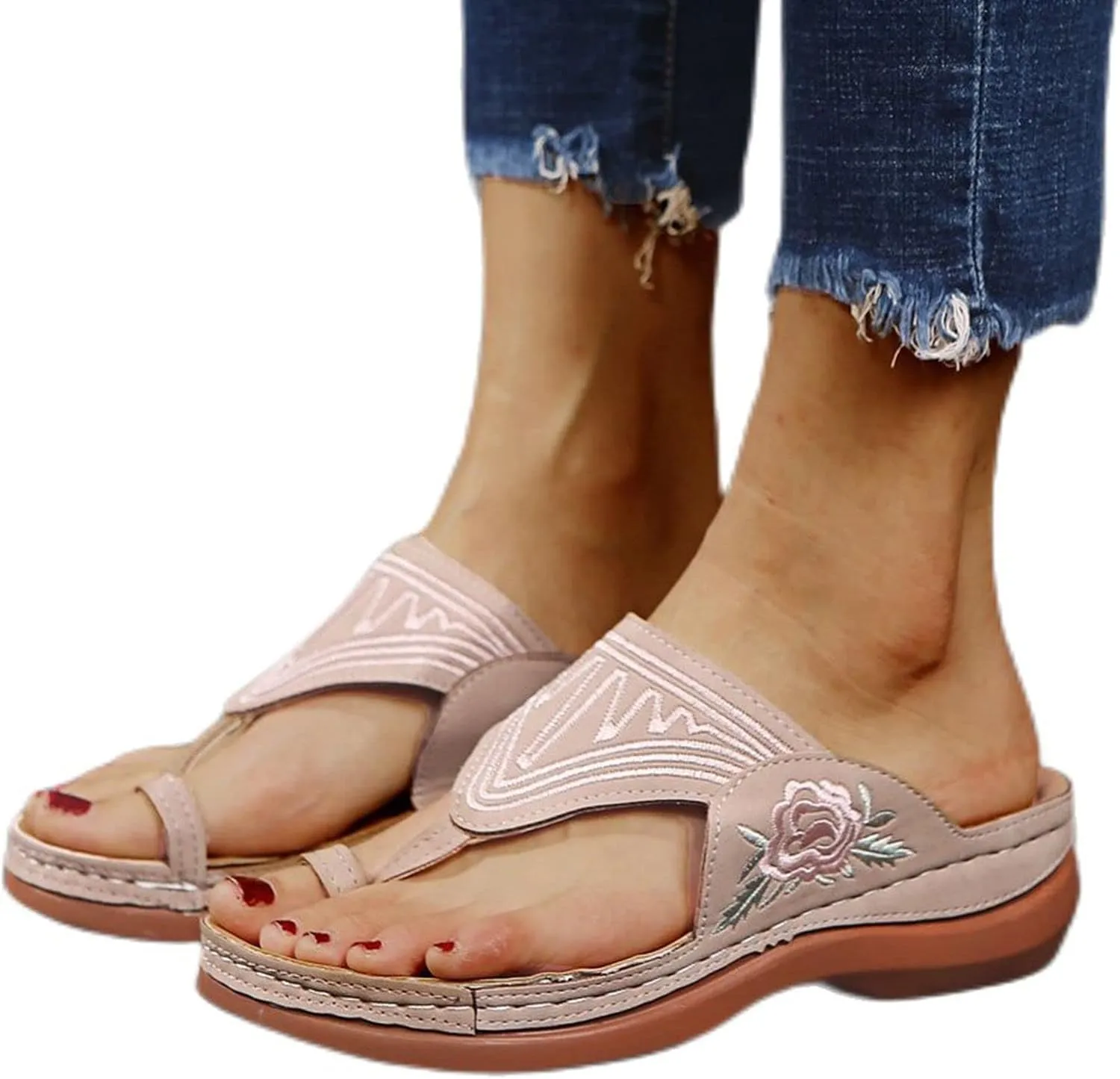 Orthopedic Wedge Sandals for Women Wide Width Comfort Orthotic Flip Flops, Casual Summer Ring Toe Platform Sandals Comfortable Slip On Beach Walking Shoes