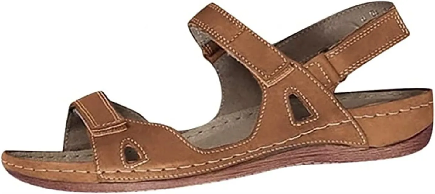 Orthopedic Wedge Sandals for Women,Comfortable Low Heel Slip on Sandals with Adjustable Ankle Straps and Arch Support Summer Dressy Open Toe Platform Beach Walking Shoes for Outdoor