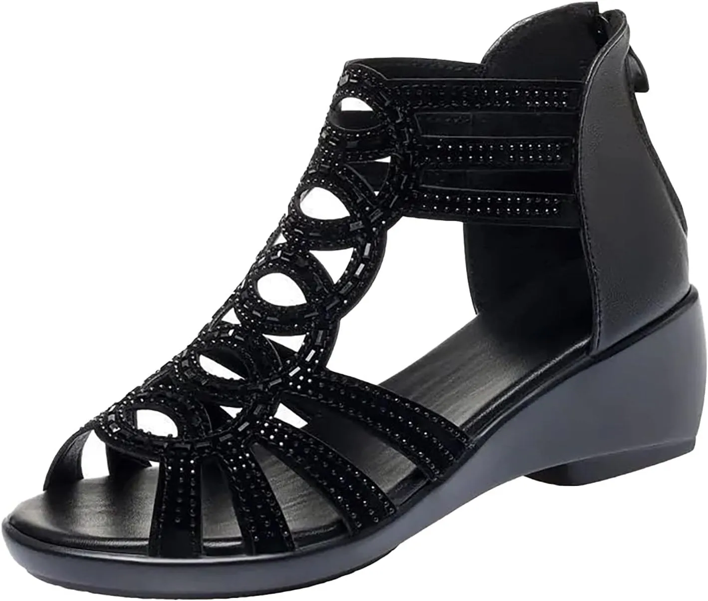 Orthopedic Women's Sandals Low Heel Open Toe with Arch Support Back Zipper Hot Summer Casual Beach Shoes