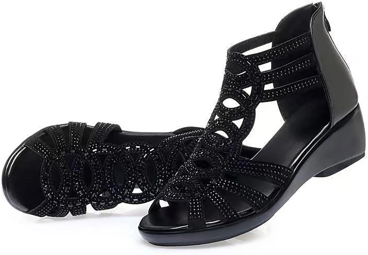 Orthopedic Women's Sandals Low Heel Open Toe with Arch Support Back Zipper Hot Summer Casual Beach Shoes