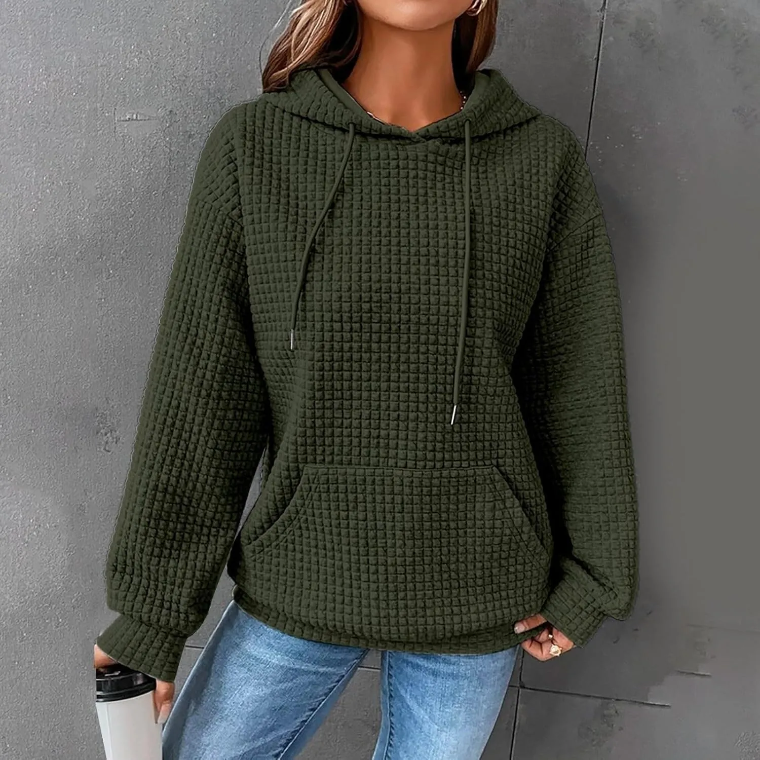 Oversized Hoodies For Women Waffle Knit Sweatshirts Winter Tops Pullover Sweaters With Pockets