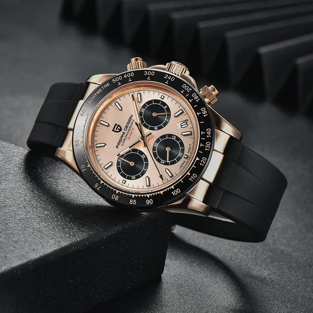 Pagani Design Men's Quartz Watch PD1664 Japan Vk63 Quartz Movement Ceramic Bezel Stainless Steel Threaded Crown Waterproof Luxury Business Watch