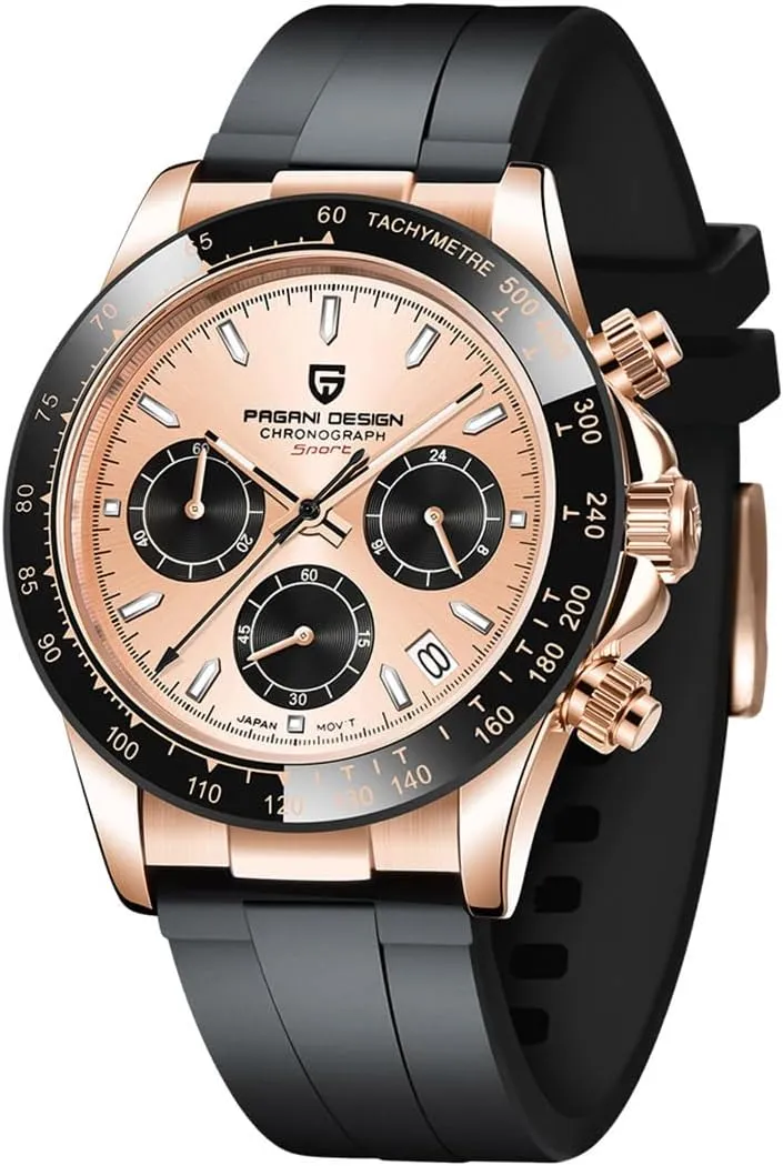 Pagani Design Men's Quartz Watch PD1664 Japan Vk63 Quartz Movement Ceramic Bezel Stainless Steel Threaded Crown Waterproof Luxury Business Watch