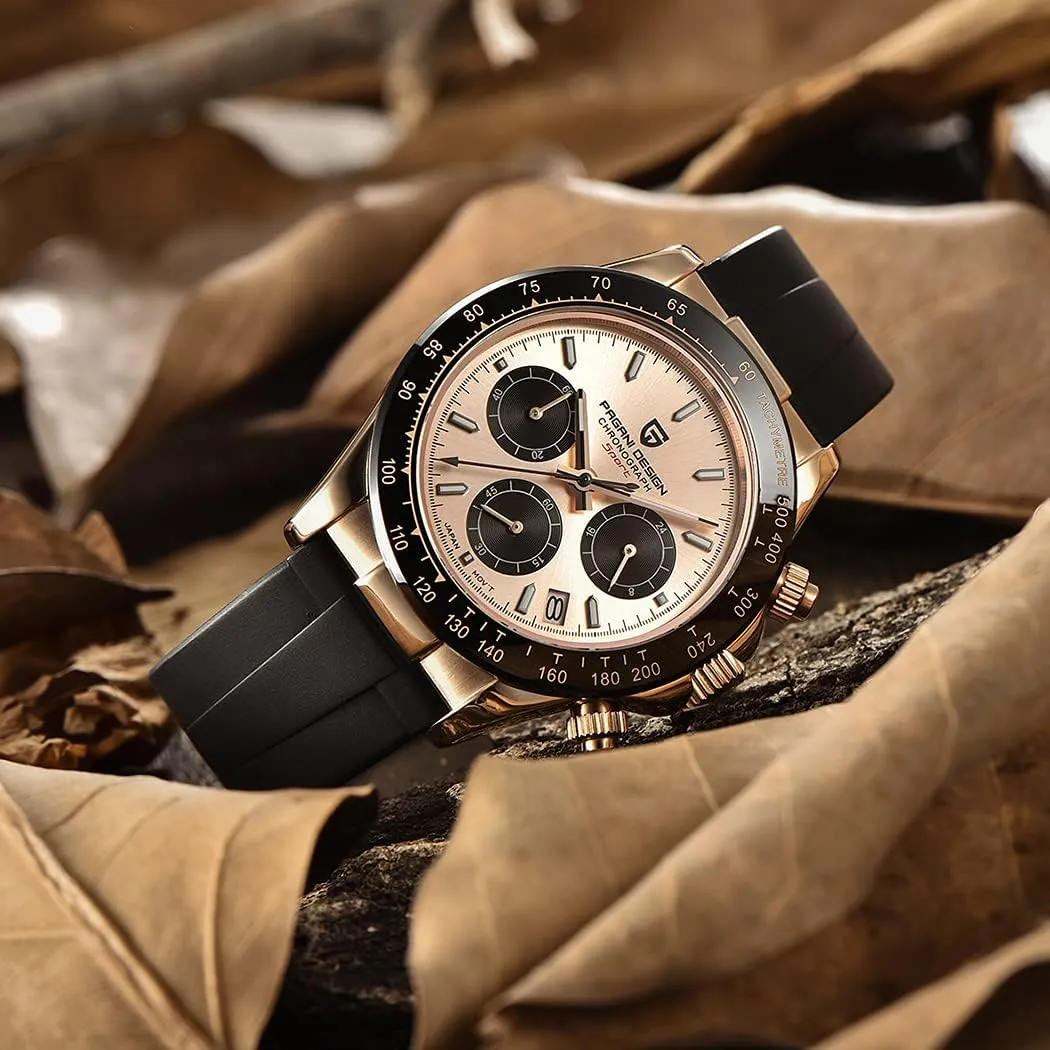 Pagani Design Men's Quartz Watch PD1664 Japan Vk63 Quartz Movement Ceramic Bezel Stainless Steel Threaded Crown Waterproof Luxury Business Watch
