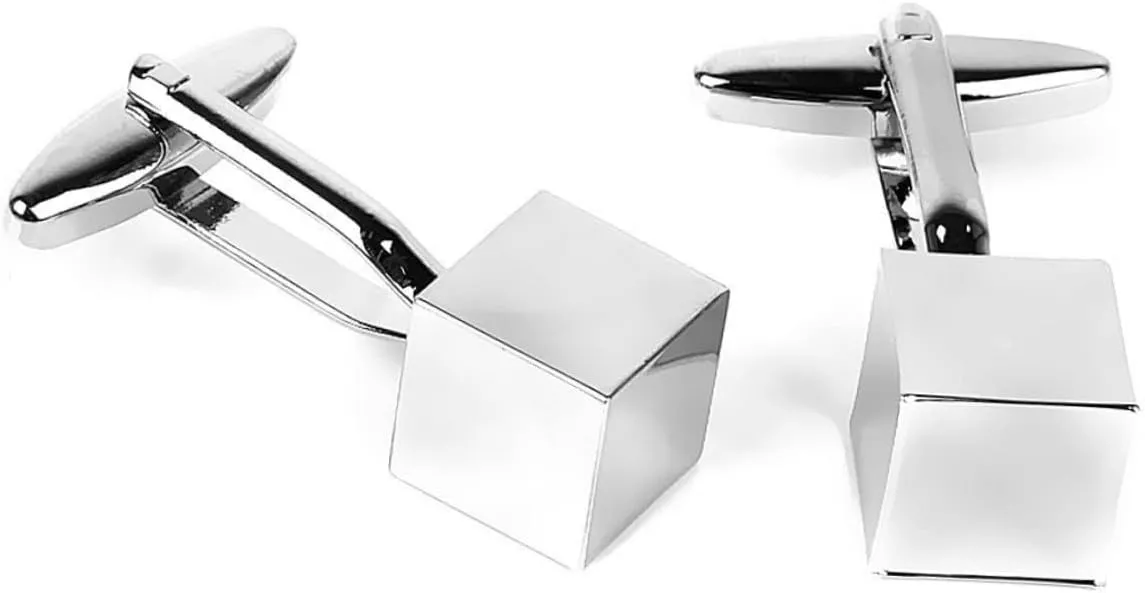 Pair of Men's Stainless Steel Cufflinks Cube Shape Sleeves Buttons Elegant Stainless Steel Cufflinks for Dress Shirts Present