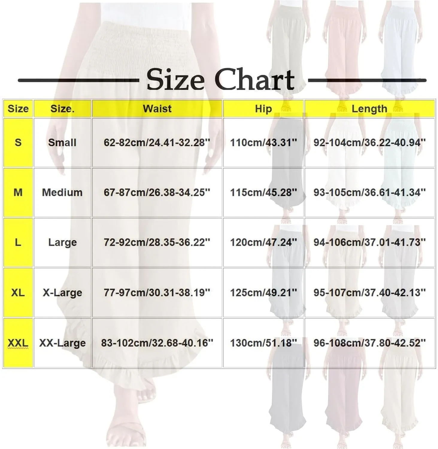Palazzo Pants for Women Summer Linen Smocked Waist Wide Leg Pant Boho Flowy Ruffle Hem Casual Beach Vacation Trousers