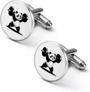 Panda Weightlifting Fitness Gym Men's Cuff Links Classy Stylish Shirt Cufflinks Accessories Gift for Father Husband