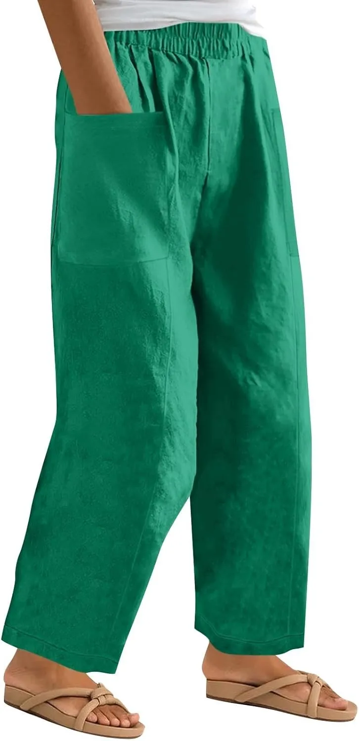 Pants for Women 2024 High Elastic Waist Plus Size Wide Leg Trousers Lounge Pants with Pockets, Small-5X-Large