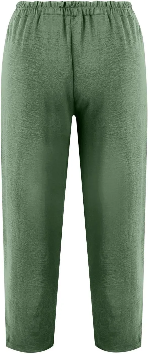 Pants for Women 2024 High Elastic Waist Plus Size Wide Leg Trousers Lounge Pants with Pockets, Small-5X-Large
