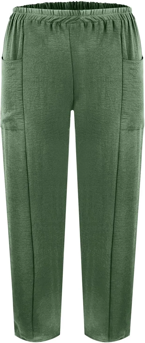 Pants for Women 2024 High Elastic Waist Plus Size Wide Leg Trousers Lounge Pants with Pockets, Small-5X-Large