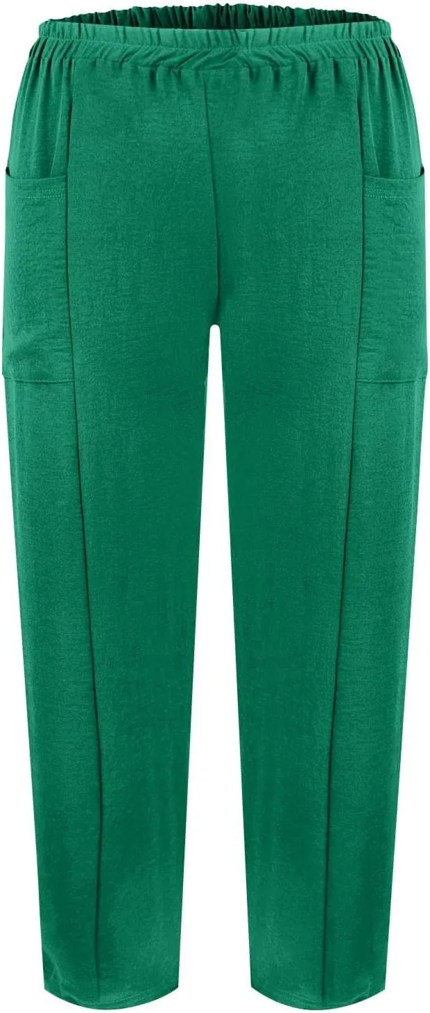 Pants for Women 2024 High Elastic Waist Plus Size Wide Leg Trousers Lounge Pants with Pockets, Small-5X-Large