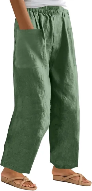 Pants for Women 2024 High Elastic Waist Plus Size Wide Leg Trousers Lounge Pants with Pockets, Small-5X-Large