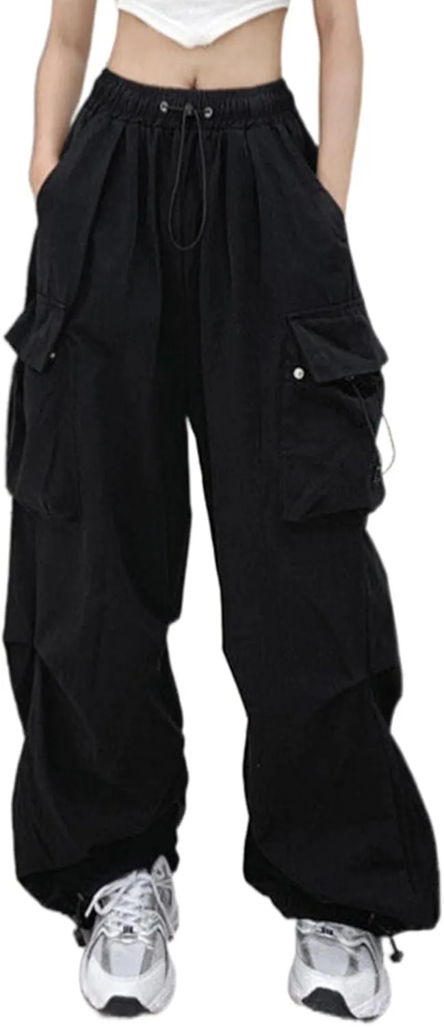 Parachute Pants for Women,Baggy Fit Cargo Pants with Pockets, 3X-Large, Green