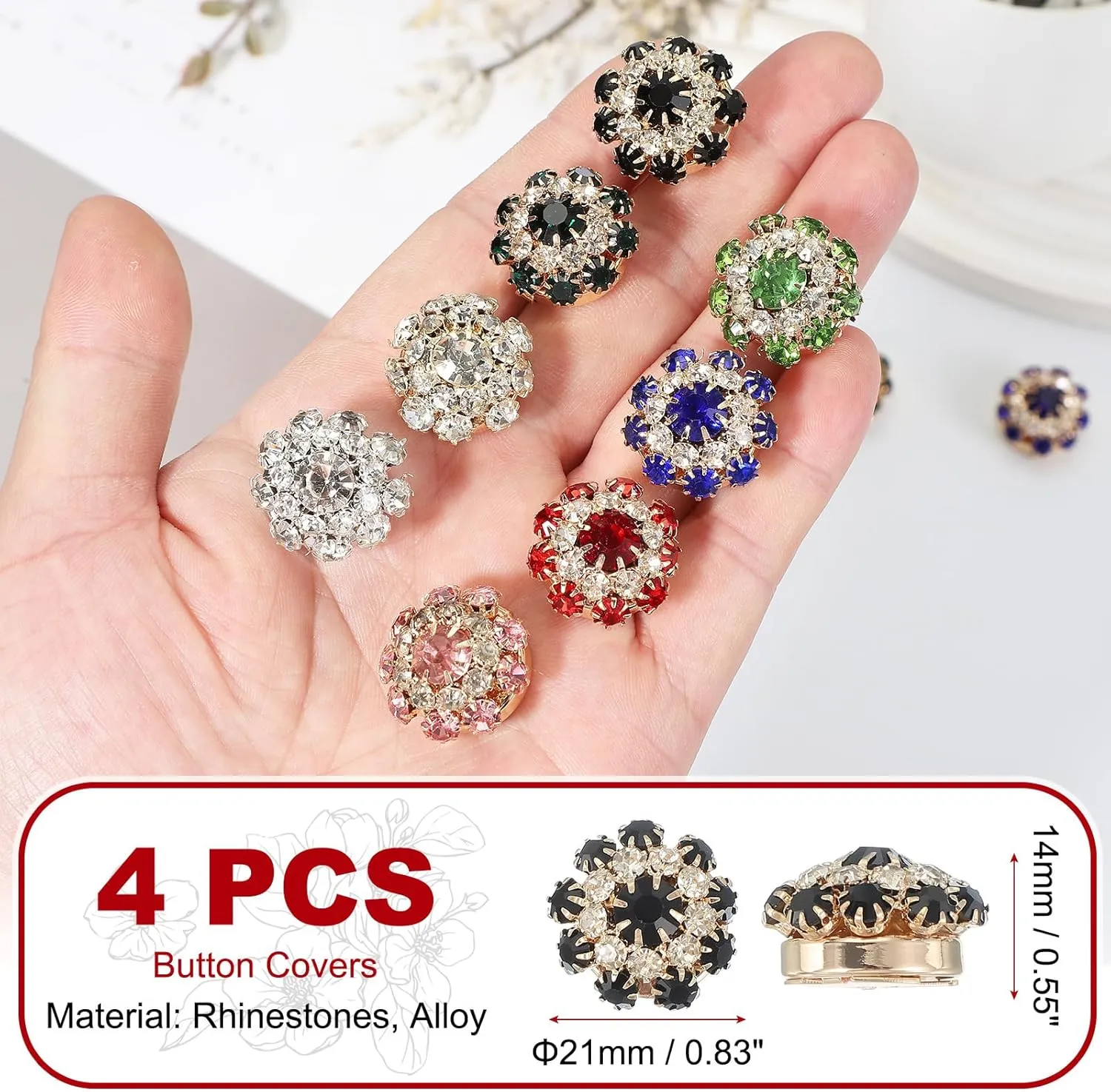 PATIKIL Button Covers for Women, 4 Pcs Rhinestone Button Cover Crystal Cuff Links Cufflinks for Men Shirts Blouses Sleeve Dress Tuxedo Business, Golden Black