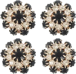 PATIKIL Button Covers for Women, 4 Pcs Rhinestone Button Cover Crystal Cuff Links Cufflinks for Men Shirts Blouses Sleeve Dress Tuxedo Business, Golden Black