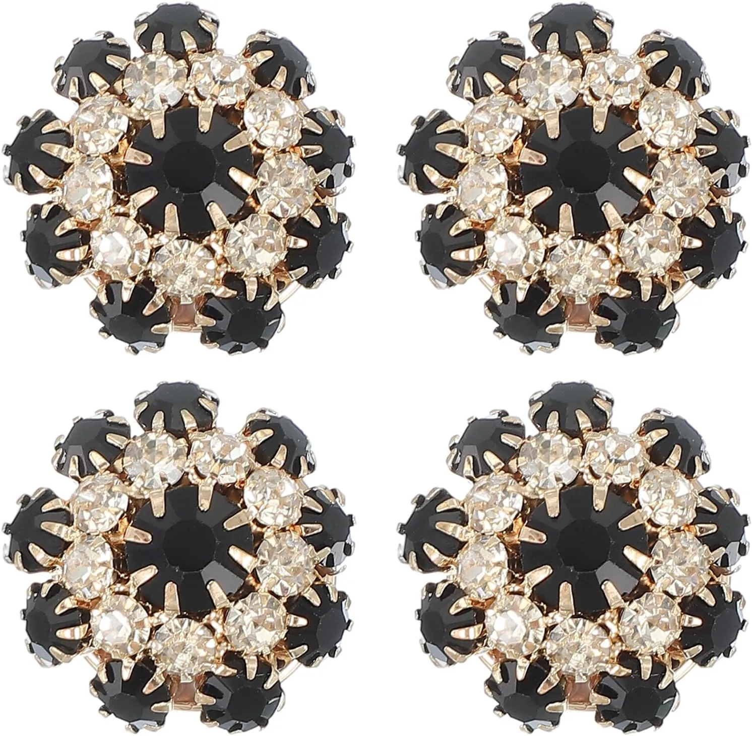 PATIKIL Button Covers for Women, 4 Pcs Rhinestone Button Cover Crystal Cuff Links Cufflinks for Men Shirts Blouses Sleeve Dress Tuxedo Business, Golden Black