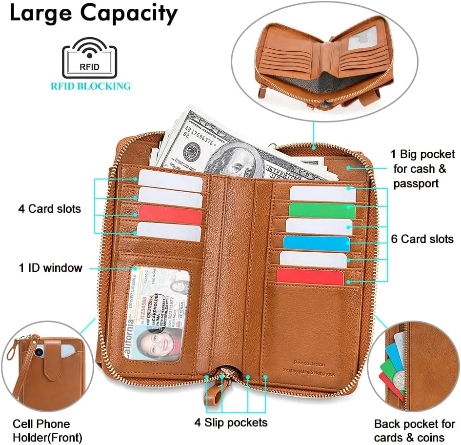 Peacocktion RFID Crossbody Wallet Purse for Women Small Travel Cell Phone Purses Trendy Vegan Leather Bags with Card Slots