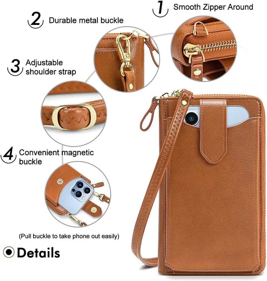 Peacocktion RFID Crossbody Wallet Purse for Women Small Travel Cell Phone Purses Trendy Vegan Leather Bags with Card Slots