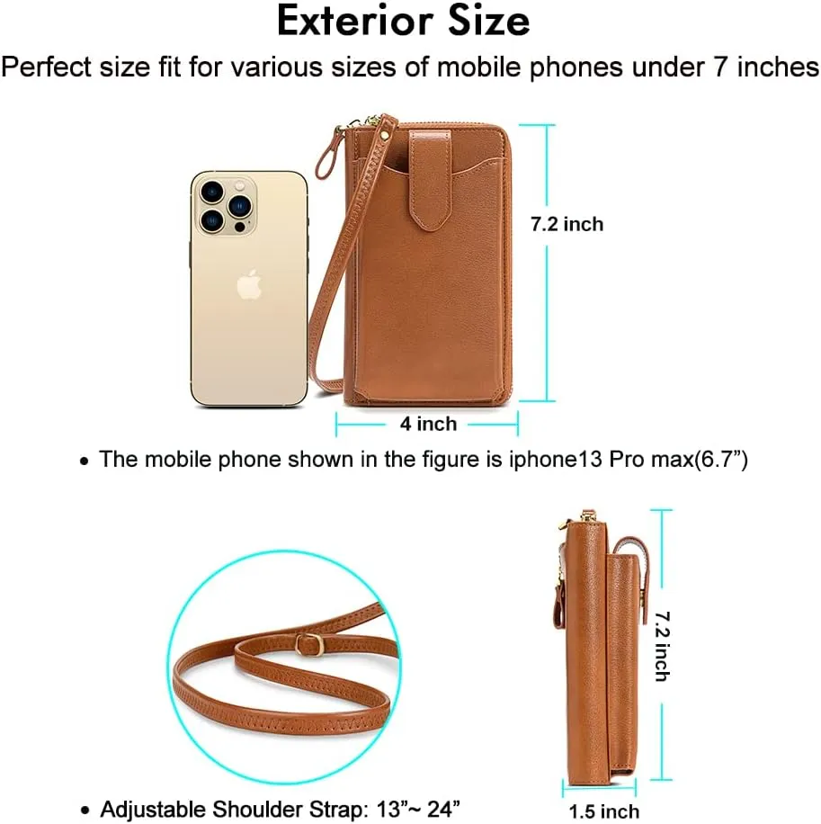 Peacocktion RFID Crossbody Wallet Purse for Women Small Travel Cell Phone Purses Trendy Vegan Leather Bags with Card Slots