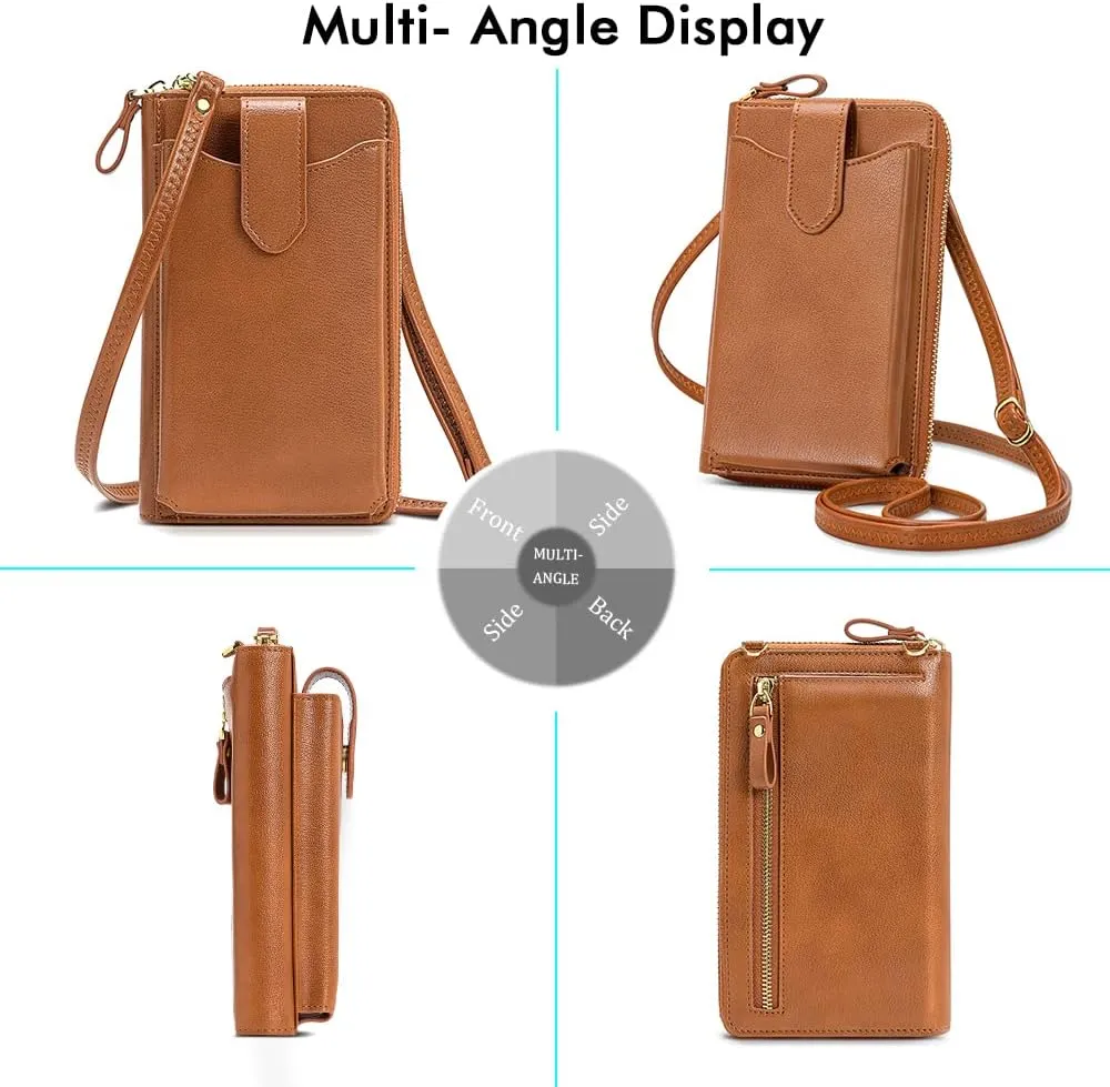 Peacocktion RFID Crossbody Wallet Purse for Women Small Travel Cell Phone Purses Trendy Vegan Leather Bags with Card Slots