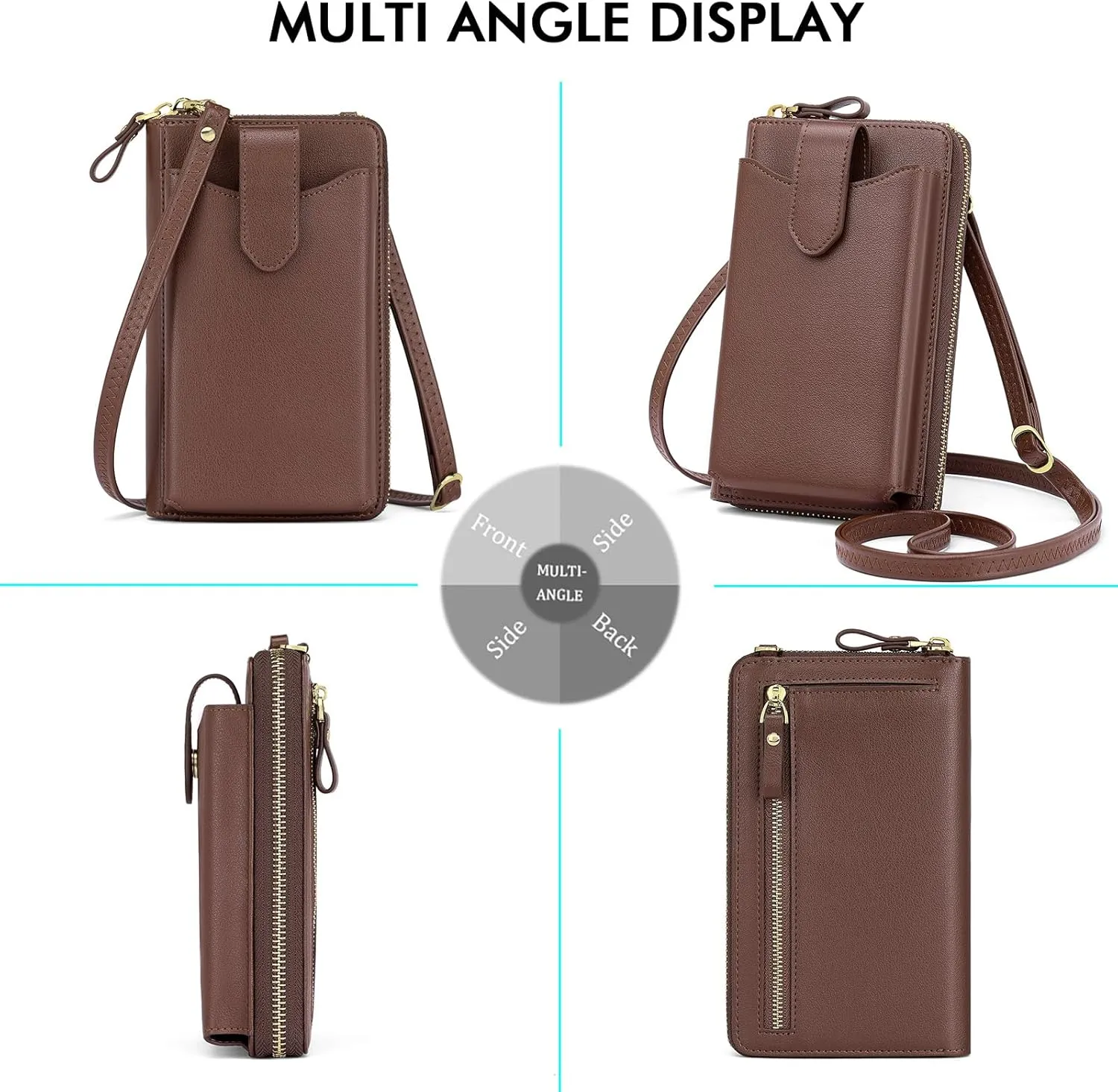 Peacocktion RFID Crossbody Wallet Purse for Women Small Travel Cell Phone Purses Trendy Vegan Leather Bags with Card Slots